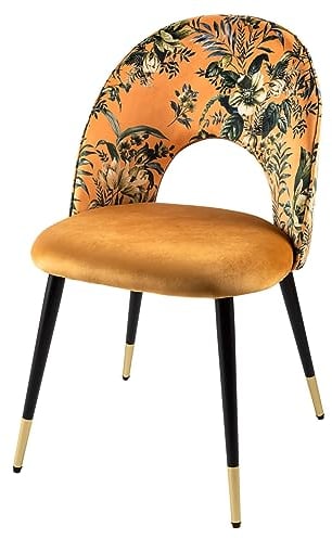 Riess Ambiente Design Stuhl PRÊT-À-Porter gelb Samt florales Muster und goldene Fußkappen