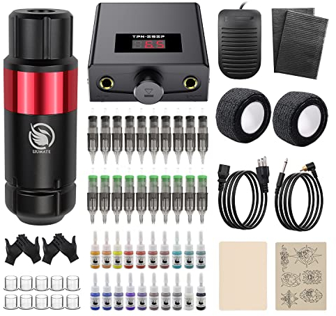 LIUMATE Tattoo Maschine Set Rotary Tattoo Pen Kit Tattoo Maschine Stift Netzteil 20 Patronennadeln 20 Tattoo Tinte für Anfänger und Tätowierer