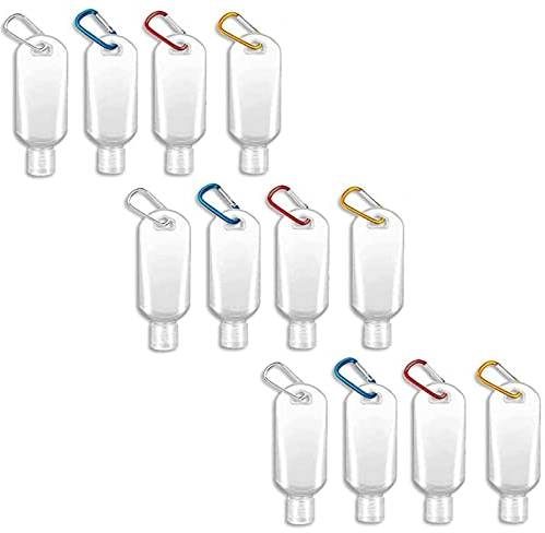 12 Pcs Travel Bottles 60ml Travel Containers Refillable Hand Sanitiser Bottles with Flip Cap and Carabiner for Outdoor School Trip (Random Color)