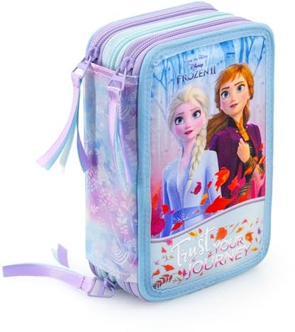 Frozen – Federmäppchen mit 3 Reißverschlüssen – Anna und Elsa – Offizielles Disney-Produkt (Hellblau/Lila)