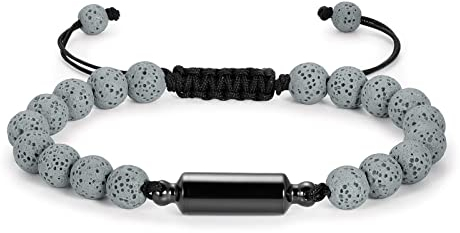 Minicremation Urnen-Armband für Asche, verstellbares Seil, Gedenk-Urnen-Armreif für Männer und Frauen, handgefertigter Perlen-Andenken-Schmuck, Asche-Medaillon (grau)