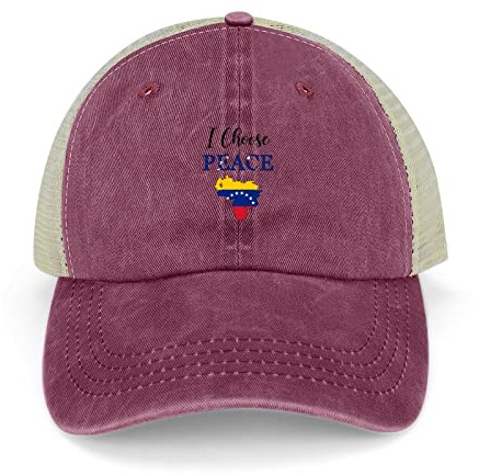 Funlucy Venezuela Flagge I Choose Peace Mesh Back Cap Venezuela Nationalflagge Baseball Cap Verstellbare Denim Cap, Weinrot - Venezuela-Flagge I Choose Peace, One size