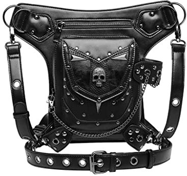 Gothic Steampunk Hüfttasche Herren Damen Oberschenkel Hüfttasche Gürteltasche Geldbörse Totenkopf Schwarz Nr. 1