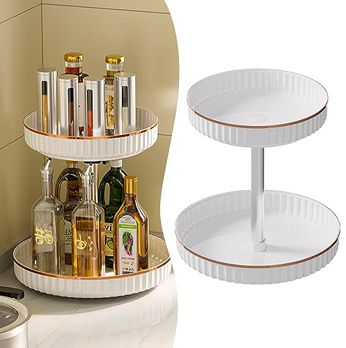 Gewürzregal Drehbar, 2-Stöckige 360° Drehbar Gewürzständer, Lazy Susan Gewürzregal, Höhenverstellbar Multifunktionales Gewürzregal, für Küchenschrank Küchentisch Speisekammer Schrank Badezimmer