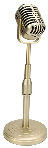 Vintage Mikrofon Prop Modell mit verstellbarem Ständer, altmodische Desktop-Mikrofonrequisite Dekor für Partydekoration, Kostüm-Rollenspiel (Gold)