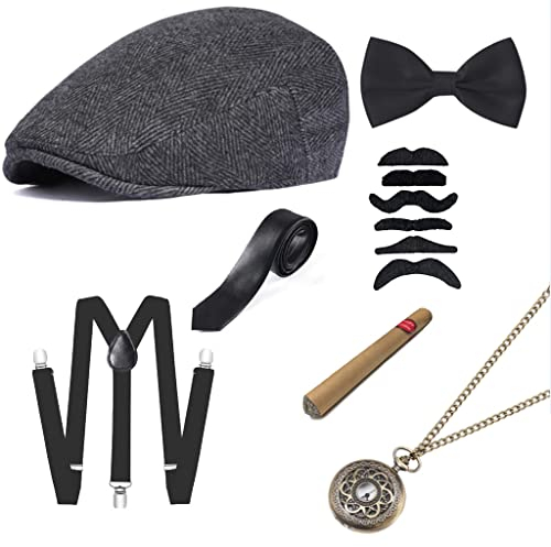 FAOKZE 20er Jahre Accessoires Herren, Jahre Herren Accessoires, Mafia Karneval Kostüm Herren, Mafia Kostüm Herren, Peaky Blinders Kostüm, Mafia Gatsby Gatsby Kostüm Set für Karneval Partys