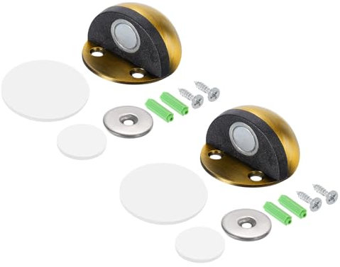 sourcing map Magnetic Door Stopper Catch, 2pcs Stainless Steel Floor Mount Door Stops Magnets Door Holder with Self Adhesive and Screws, Brass Tone