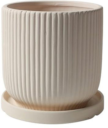 ESTINTENG Pot de fleurs uni en céramique, respirant, perforé, tube droit, pot de fleurs vert succulent, pot de fleurs macaron au feu de légumes (avec plateau), grande taille