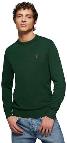 Polo Club Jersey Básico Verde Botella con Cuello Redondo Hombre - Suéter 100% Algodón con Logo Bordado
