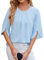YUTILA Bluse Damen Elegant Tunika Chiffon Damenblusen Oberteil Einfarbig Frühling 3/4 Arm Oberteile Herbst Blusenshirt