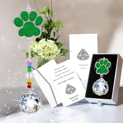 Peili Erinnerung Hund Sonnenfänger kristall, Hunde-Gedenkgeschenke Pfoten für den Verlust eines Hundes Haustiere, Gedenkstätten Andenken für Hund (Doppelseitig grün)