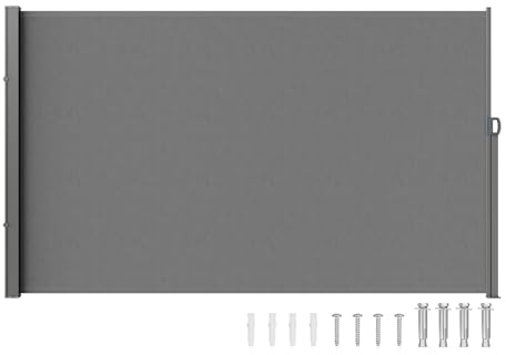 VEVOR Toldo Lateral Retráctil Pantalla de Privacidad al Aire Libre 160x300 cm Toldo Lateral contra Viento Impermeable de Poliéster 180g/m² Divisor de Habitación UV 30+ para Patio, Jardín, Balcón, Gris