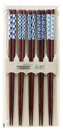 Chopsticks reusable Made in Japan ishida Chopsticks 5Pairs Gift Set Dishwasher safe (Indigo garden 23cm/Wood), 67020-3