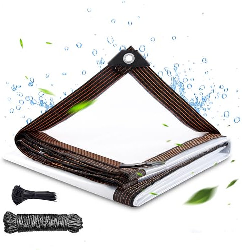 EMEKIAN Transparente wasserdichte Plane, 3x5m Windschutz Regendichte Abdeckplane mit Ösen, Durchsichtig Reißfeste Tarp für Terrasse, Pflanzen, Hühnerstall, Garten, GewäChshaus, MöBel Staubdicht