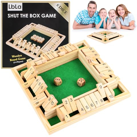 Wiqrht 4 Player Shut The Box Game,Wooden Board Game,Dice Game Wooden Math Traditional Pub Board Dice Game Travel 4 Players Great Family Board Games Holiday Fun Game