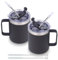 Volhoply 12oz Isolierte Auslaufsicherer KaffeeBecher mit Schiebe & Strohhalmdeckel,Doppelwandiger 350ml Edelstahl ReiseBecher mit Griff,Wiederverwendbare Camping Becher（Schwarz,2