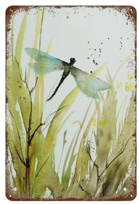 Abstrakte Libelle Kunstdruck Botanisches Poster Wildblumen Wandkunst,Retro Kunst Blechschild Lustige Dekorationen für Zuhause Bar Pub Cafe Bauernhof Zimmer Metallposter,15 x 30 cm （6 x12 Zoll）-297