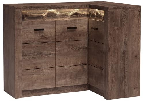 Eckkommode Sideboard Eckschrank Kommode Wohnzimmerschrank Anrichte Aufbewahrunsschrank modern in braun mit LED Beleuchtung