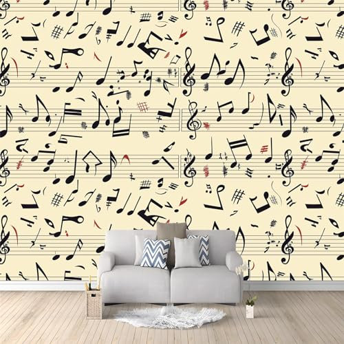 Black Music Symbols Wall Mural - 150 x 105 cm Music Theme Notes and Staves Photo Wallpaper for Boys' Bedroom, Living Room, Playroom, Nursery, Teen Room, Kids' Photo Mural Wall Art