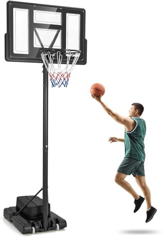 GOPLUS Panier de Basket Mobile de 1,35 à 3,05m, Panneau Incassable de 110 cm, Base Remplissable, avec Roues, pour Enfants, Adolescents, Adultes pour Intérieur/Extérieur