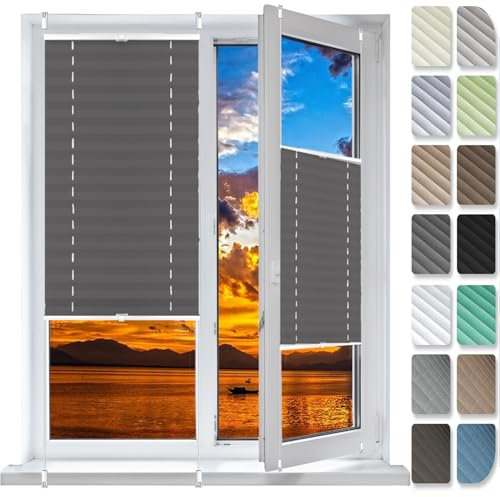 Plissee Klemmfix Ohne Bohren 34 x 45 cm, Sonnenschutz Easyfix Lichtdurchlässig, Raffrollo Ohne Bohren Plissees, Fenster Plissee Ohne Bohren, für Fenster & Tür, Grau