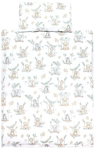 TupTam Kinder Bettwäsche Set Babybettwäsche Bettbezug 100 x 135 120 x 90 Kissenbezug 40 x 60 Jungen Mädchen 2-TLG, Farbe: Safari Schaukel Grün, Größe: 135x100 cm