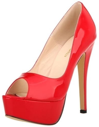 Sexy Open Toe Platform Donna Tacchi Alti Super High Vernice Tacchi Alti Scarpe Da Sposa Stiletti, Rosso, 37 EU
