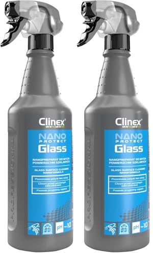 Clinex Glasreiniger Spray Nano Protect 1 Liter/ 1000 ml/Intensiv-Hochglanzreiniger für streifenfreien Glanz/Fensterreiniger/Glas und Spiegel Reiniger, streifenfreie Reinigungsformel (Packung mit 2)