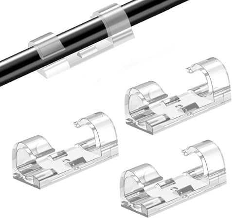 60 Pcs Cable Clips White, Multi-Purpose Self Adhesive White Cable Clips, Reusable Cable Tidy Clips, Suitable For Home, School, Office To Organise Power Cable, Audio Cable (Transparent)