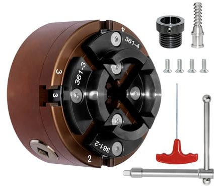SIIIXS 4 Inch Wood Lathe Chuck Set 1''X8TPI Thread & 3/4''X16TPI Adapter, Self-Centering 4 Jaw Wood Turning Chuck
