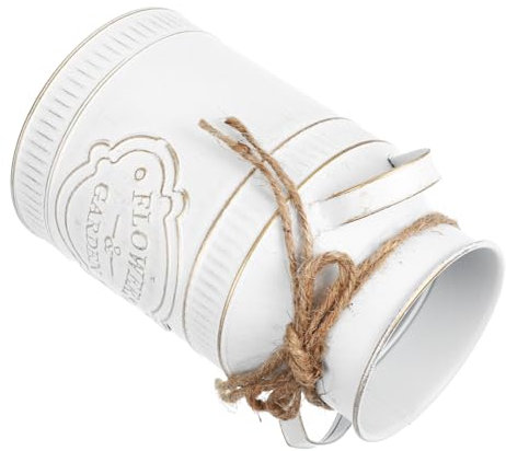Cabilock Vase en Métal Galvanisé De Pichet Vintage Rustique 9×18×11,5 Cm Blanc, Pot à Fleurs Décoratif pour Intérieur Bureau Balcon, Seau à Fleurs Multifonctionnel