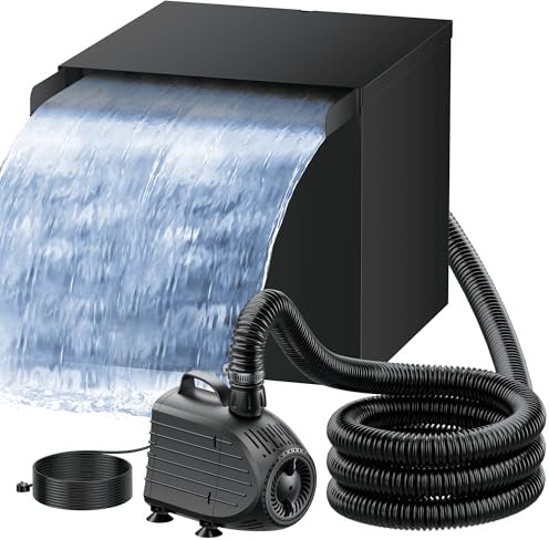 Biling Complete Waterfall Stream Kits with 4-Stage Biological Filtration System and 4500L/H Water Pump, Stainless Steel Pond Waterfall for Garden Pond Pool Water Feature, Keep Clear Water, Black
