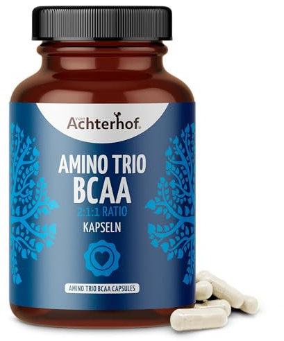 Amino Trio BCAA 150 Kapseln | mit 3 essenziellen Aminosäuren: L-Leucin, L-Isoleucin und L-Valin im Verhältnis 2:1:1 | vom Achterhof