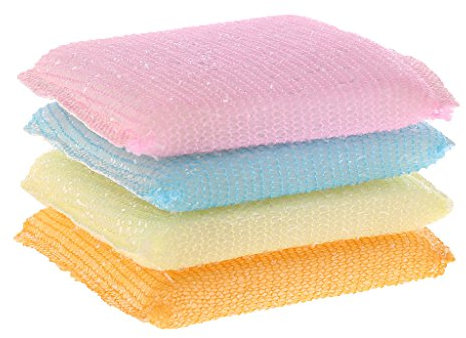 WOURRD 4pcs/set Soft Sponge Scouring Pads Dish Bowl Kitchen Cleaning Scrub Scrubber Pad