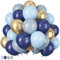 Jobkoo Navy Blue Gold Balloons, 12 Inch Dusty Pastel Light Blue Golden Latex Balloon Set with Metallic Gold Royal Helium Balloons for Boys Birthday Graduation Wedding Baby Shower Party Decorations