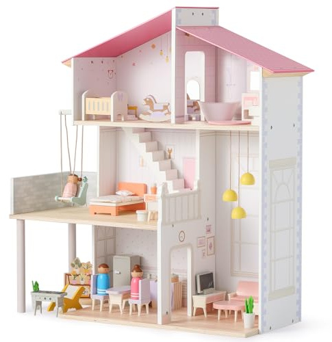 SainSmart Jr. Puppenhaus aus Holz, Rosa