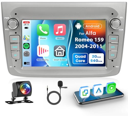 2G+64G Android 15 Autoradio per Alfa Romeo MITO 2008-2016 7'' Schermo Tactile Stereo Auto Autoradio co Senza Fili Carplay Android Auto Navi GPS WiFi Mirror Link Bluetooth FM/RDS/DVR/EQ/SWC Retrocamera