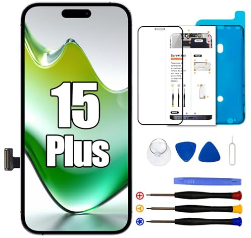 Dinow Display für iPhone 15 Plus, 6.7 Bildschirm für iPhone 15 Plus Full HD 3D Touch Digitizer, Display Reparaturset für iPhone 15 plus(A3094, A2847, A3093, A3096) mit Reparatur-Werkzeug-Set