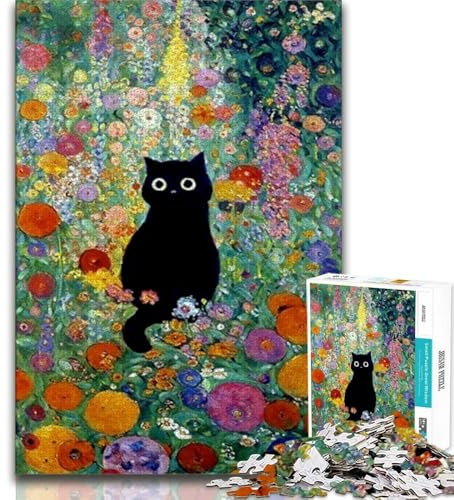 Puzzle für Teenager 1000 Teile Schwarze Katze Puzzle für Erwachsene Staycation Zeit totschlagen mit vollständig ineinandergreifenden zufällig geformten Teilen 75x50cm
