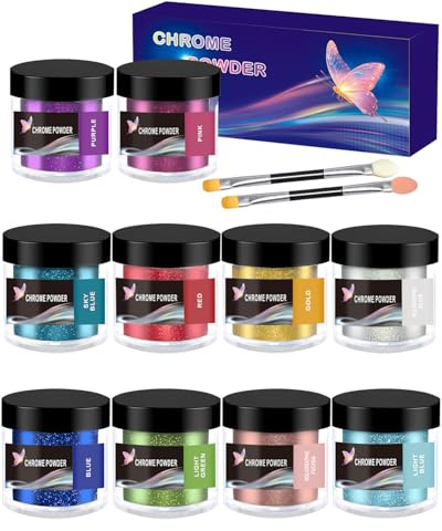 Luckymica Polvo Cromo, 10 Colores Pigmento Metálico Espejo, Polvo Holográfico para Uñas, Resina Epoxi, Vasos Térmicos, Slime, Manualidades y Pintura al Óleo