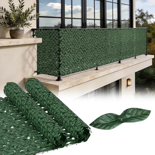 YRHome 100x600cm Künstlicher Efeu Sichtschutzzaun,PE-Blätter fixierbar,Balkon sichtschutz Mit 1 pack Kabelbinder,Immergrün Erweiterbar Garten sichtschutz,Wetterfest Rankenblatt Sichtschutz zaun