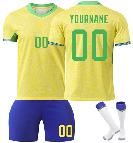Maglia Calcio Personalizzata Bambino Uomo Brasile Maglia da Calcio Personalizzabile con Il Tuo Nome/Numero Coppa del Mondo Completi Calcetto Maglietta di Pantaloncini e Calzettoni