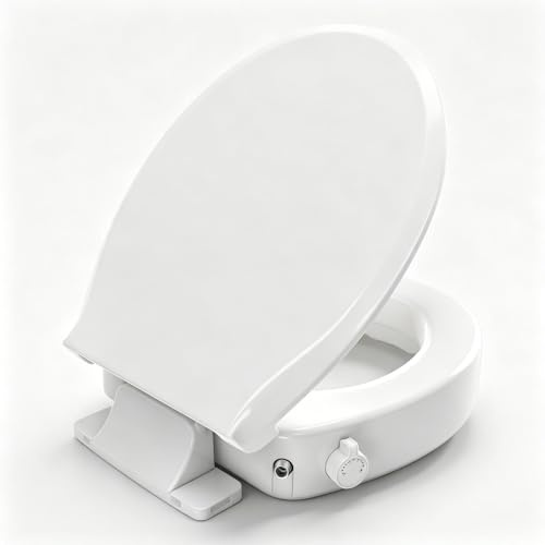 Huttdmel Round Raised Bidet Toilet Seat for Seniors, 2.8 Elevated Toilet Seat Riser, Soft Close, Quick Release, Non-Slip No-Electric Front & Rear Wash for Elderly, Disabled & Limited Mobility