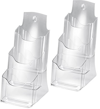 SIGEL LH133 Tisch-Prospekthalter DIN lang-A6 aus Acryl mit 3 Fächern, 2 Stück, transparent - Prospektständer