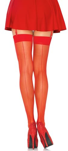 LEG AVENUE 1000 - Durchscheinend Halterlose Damen Strümpfe, Einheitsgröße, Rot