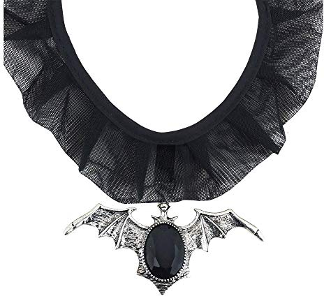 W WIDMANN MILANO Party Fashion 7129P - Halskette Fledermaus, mit schwarzen Edelstein, Schmuck, Halsband, Vampir, Halloween, Karneval, Mottoparty