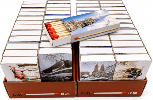 Camino Streichhölzer 48 Schachteln Zündhölzer 10cm, 2400 lange Streichhölzer für Kamin, Ofen und Kerzen Premium Streichholzschachteln, Matches, Motiv Winter Art. 1549 (48)