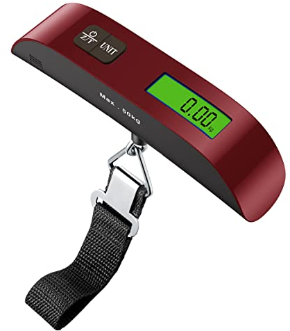 Pjp Electronics Travel Luggage Scale, Digital Luggage Weighing Scales for Suitcase with Temperature Reading 50 Kg Capacity (Red)