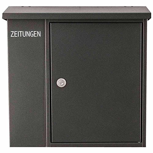 HEIBI Metall Briefkasten mit integrierem Zeitungsfach, Stahl grafitgrau, H. ca. 40 cm