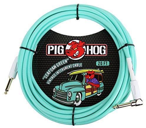 Pig Hog PCH20SGR Right-Angle 1/4 to 1/4 Seafoam Green Guitar Instrument Cable, 20 Feet
